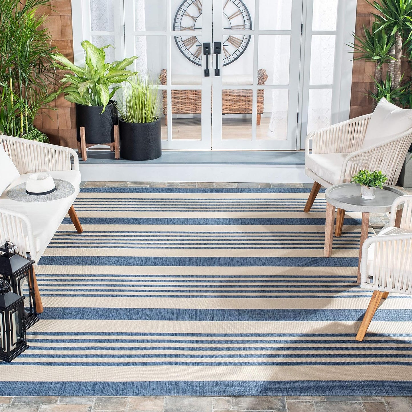 SAFAVIEH Courtyard Collection Accent Rug - 2' x 3'7", Brown & Bone Stripe Design, Non-Shedding & Easy Care