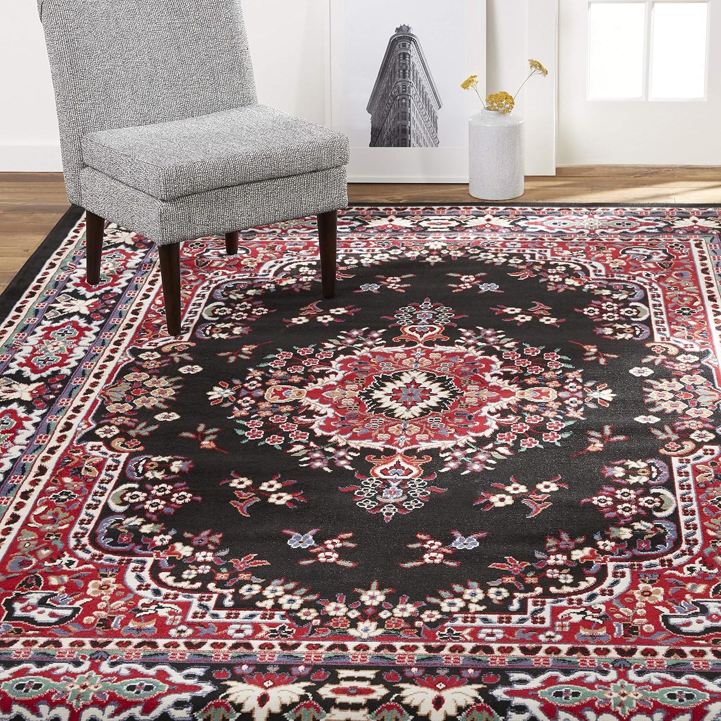 Home Dynamix Premium Sakarya Traditional Medallion Area Rug, Black, 21"x35"
