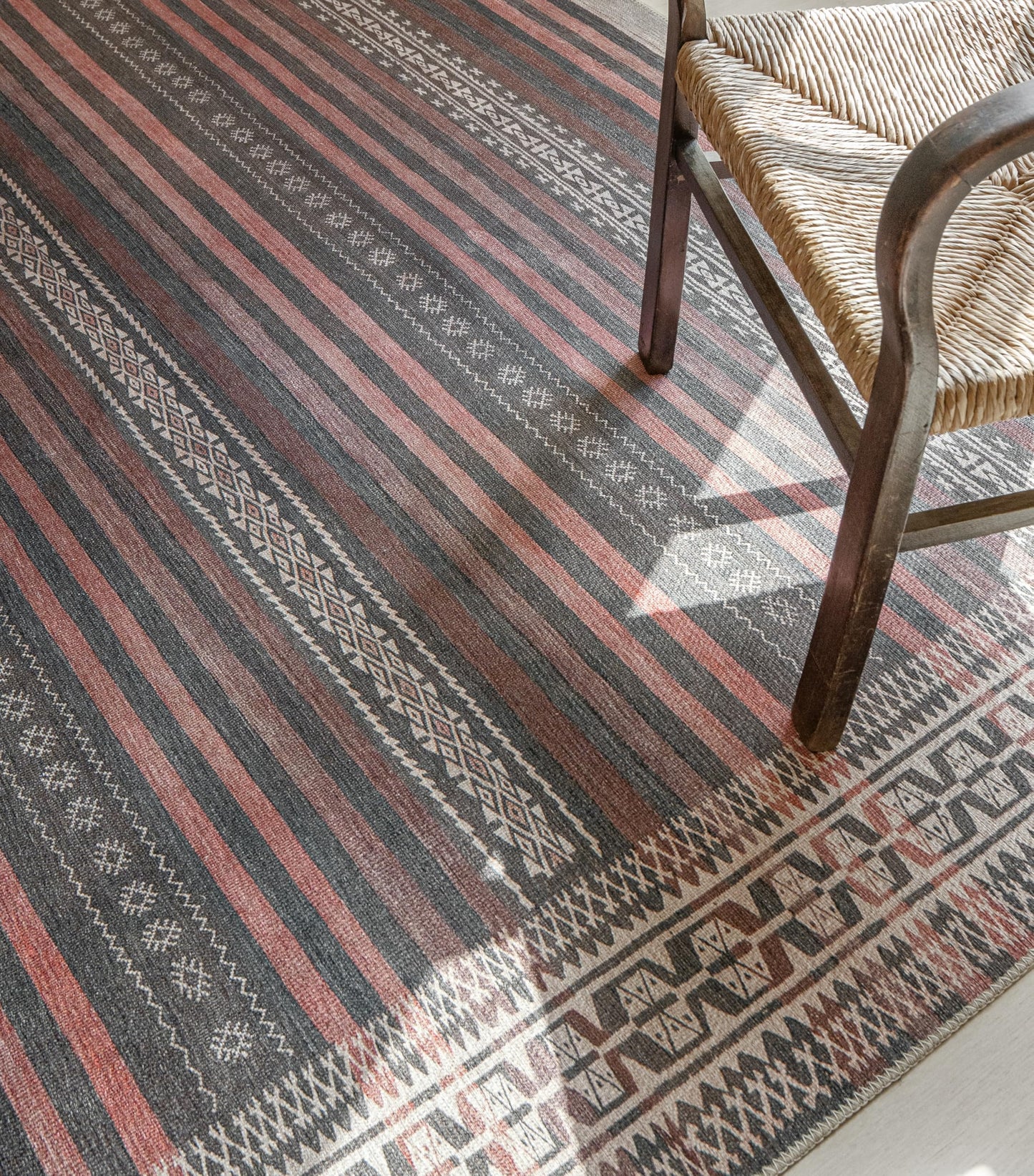KNOTTING MATTERS Vibe Stripe 7’6” x 9’6” Area Rug – Sand, Charcoal & Clay Heritage Flatweave, Low-Pile – Easy Clean Area Rug – Perfect for Living Room, Dining Room, Bedroom – Pet & Kid Friendly
