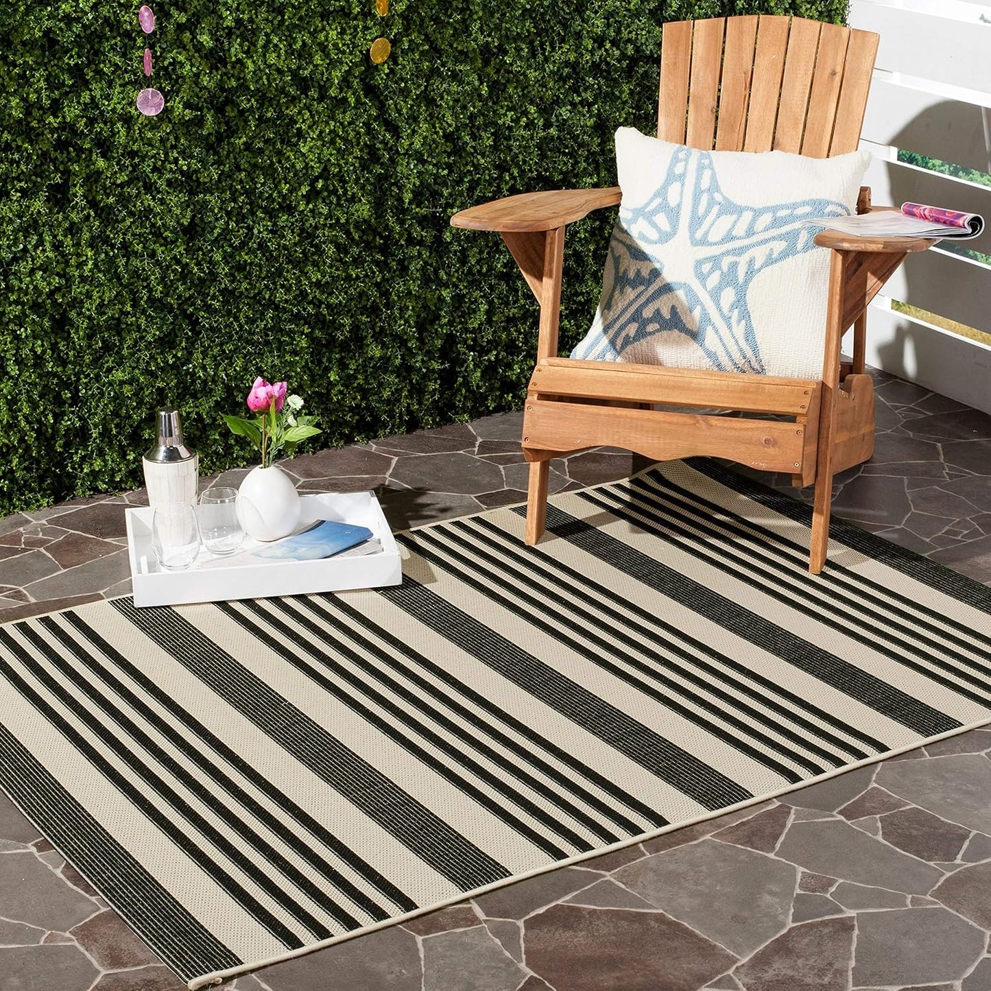 SAFAVIEH Courtyard Collection Accent Rug - 2' x 3'7", Brown & Bone Stripe Design, Non-Shedding & Easy Care