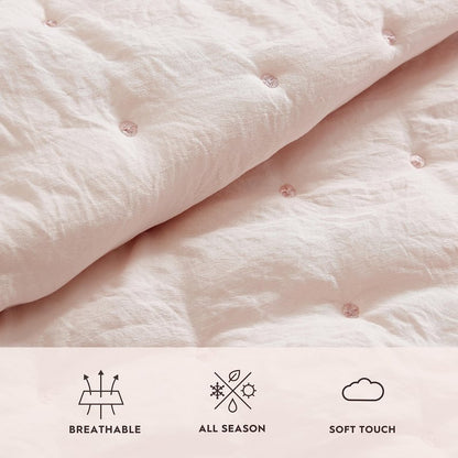 Laura Ashley – Twin Quilt Set, Ultra Soft Bedding with Matching Sham, Ruffled Pink Room Decor, College Dorm Room Essentials (Hailee Pink)