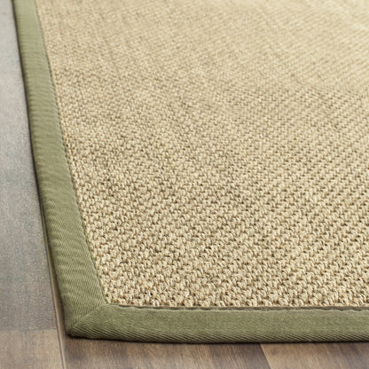 SAFAVIEH Area Rug 8' Square - Natural Fiber Collection - Natural & Green, Sisal, Woven Design with Border (NF443C)