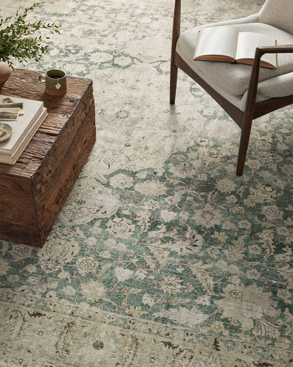 Loloi Magnolia Home by Joanna Gaines Sinclair Collection SIN-05 Jade/Sand 8'-6" x 11'-6", .25" Pile Height, Machine Washable, Area Rug