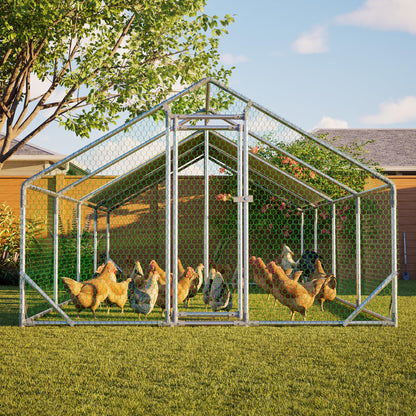 YOPTO Metal Chicken Coop with Run,10x26x6.56ft Walk-in Chicken Run W/Removable Waterproof & Anti-Ultraviolet Cover,Chicken Pen W/Security Lock,Hen House Enclosure for Ducks,Rabbits