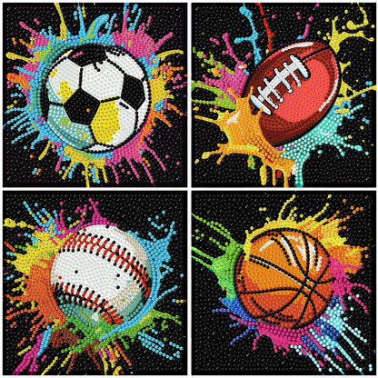 bleihum 4 Pack Diamond Art Painting Kits for Kids, Sports Small Diamond Art for Kids Ages 8-12, Cute Football Gem Art Kits for Kid Gift Home Wall Decor 6X6 inch