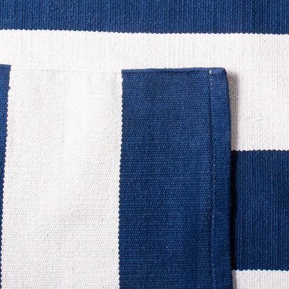 SAFAVIEH Montauk Collection X-Large Area Rug - 12' x 18', Navy & Ivory, Handmade Flatweave Cotton, Woven Texture, Farmhouse Stripe Pattern, Ideal for Living Room, Bedroom, Dining Space (MTK712H)