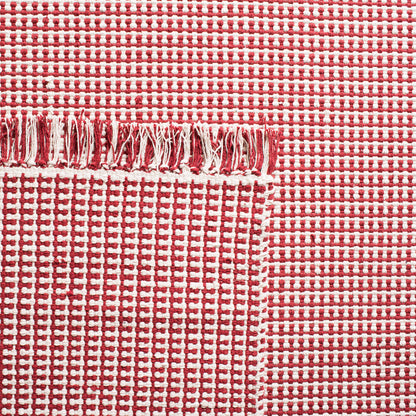 SAFAVIEH Montauk Collection Area Rug - 9' x 12', Ivory & Red, Handmade Flat Weave Boho Farmhouse Cotton Tassel Fringe, Ideal for High Traffic Areas in Living Room, Bedroom (MTK340C)