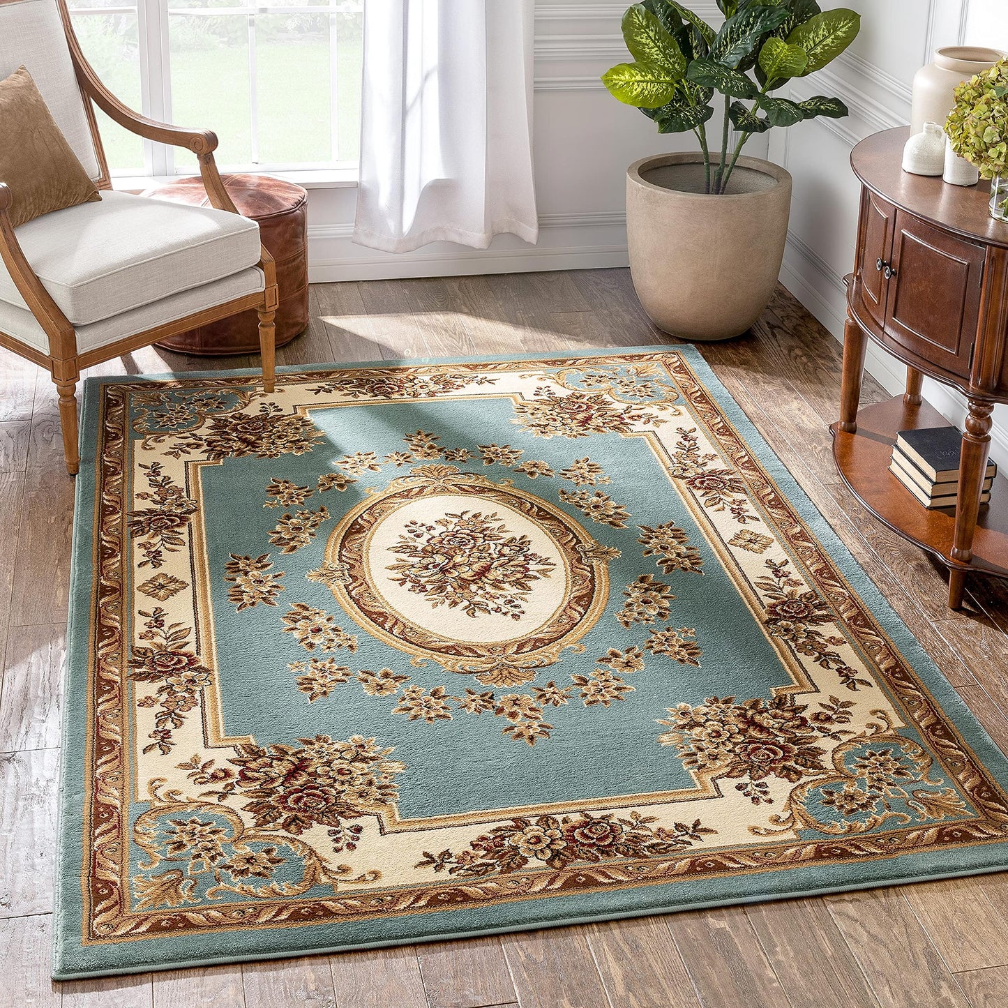 Well Woven Timeless Collection Le Petit Palais Light Blue 8x10 Luxurious Traditional French Medallion Oriental Area Rug Perfect for Living Room Bedroom or Dining Room Easy-to-Clean Durable Design