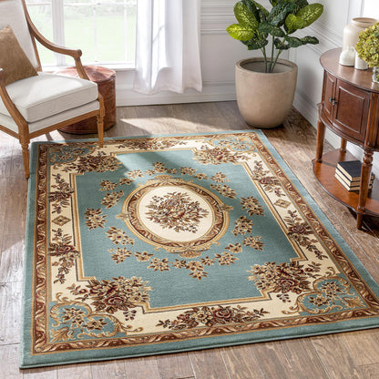 Well Woven Timeless Collection Le Petit Palais Light Blue 8x10 Luxurious Traditional French Medallion Oriental Area Rug Perfect for Living Room Bedroom or Dining Room Easy-to-Clean Durable Design