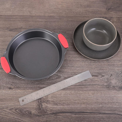 NutriChef Non Stick Round Cake Pan, 9.68 Inch Metal Bakeware with Silicone Handles, Easy-to-Clean, Dishwasher Safe