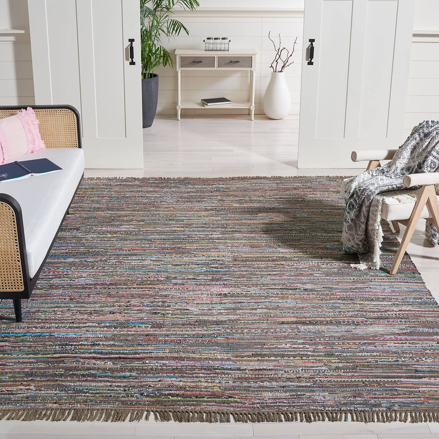 SAFAVIEH Rag Rug Collection X-Large Area Rug - 11' x 15', Rust & Multi, Handmade Boho Stripe Cotton, Ideal for High Traffic Areas in Living Room, Bedroom (RAR121E)