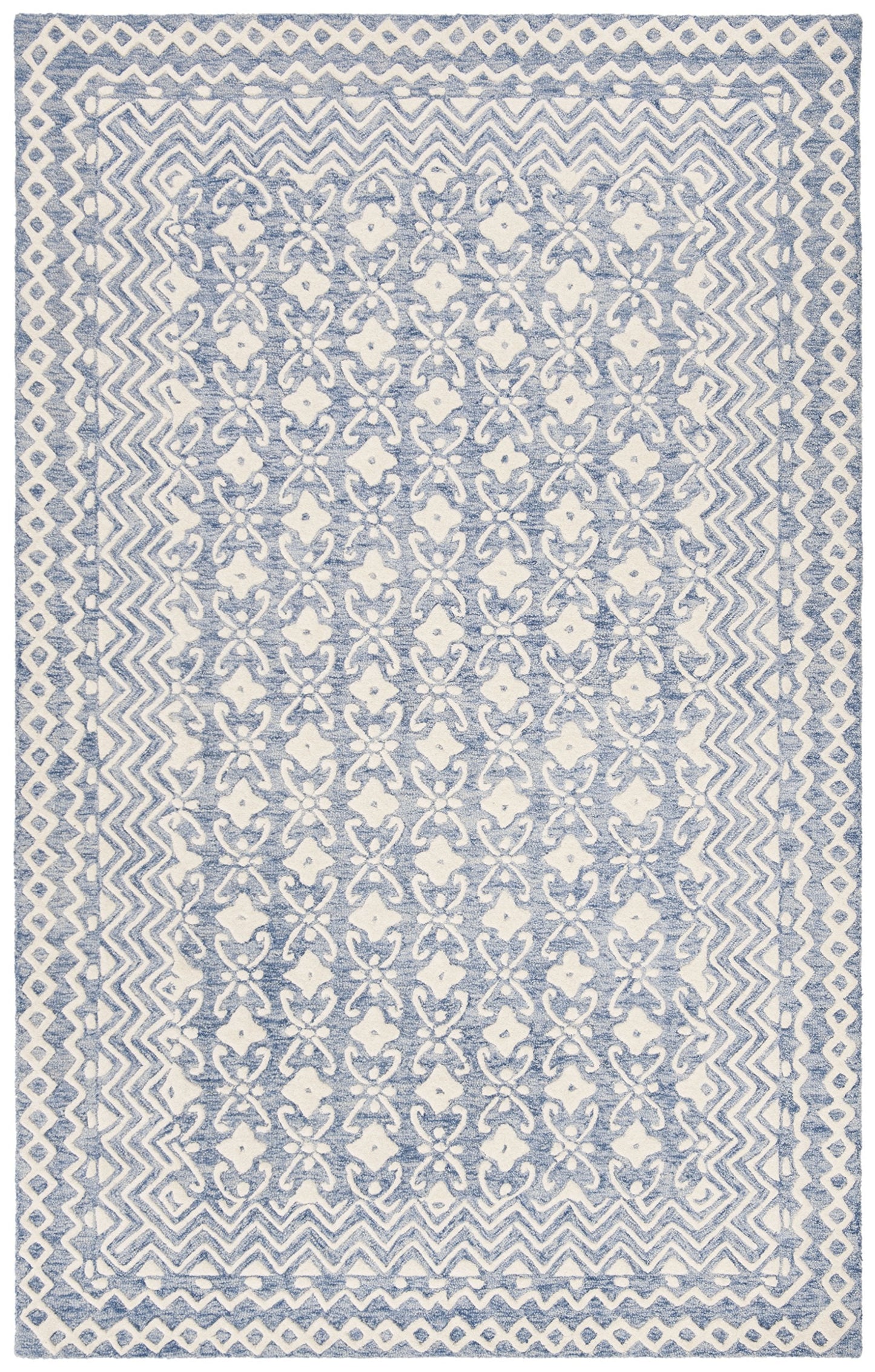 SAFAVIEH Blossom Collection Area Rug - 6' x 9', Blue & Ivory, Handmade Wool, Ideal for High Traffic Areas in Living Room, Bedroom (BLM114M)