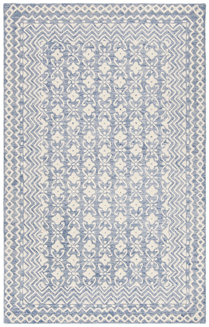 SAFAVIEH Blossom Collection Area Rug - 6' x 9', Blue & Ivory, Handmade Wool, Ideal for High Traffic Areas in Living Room, Bedroom (BLM114M)