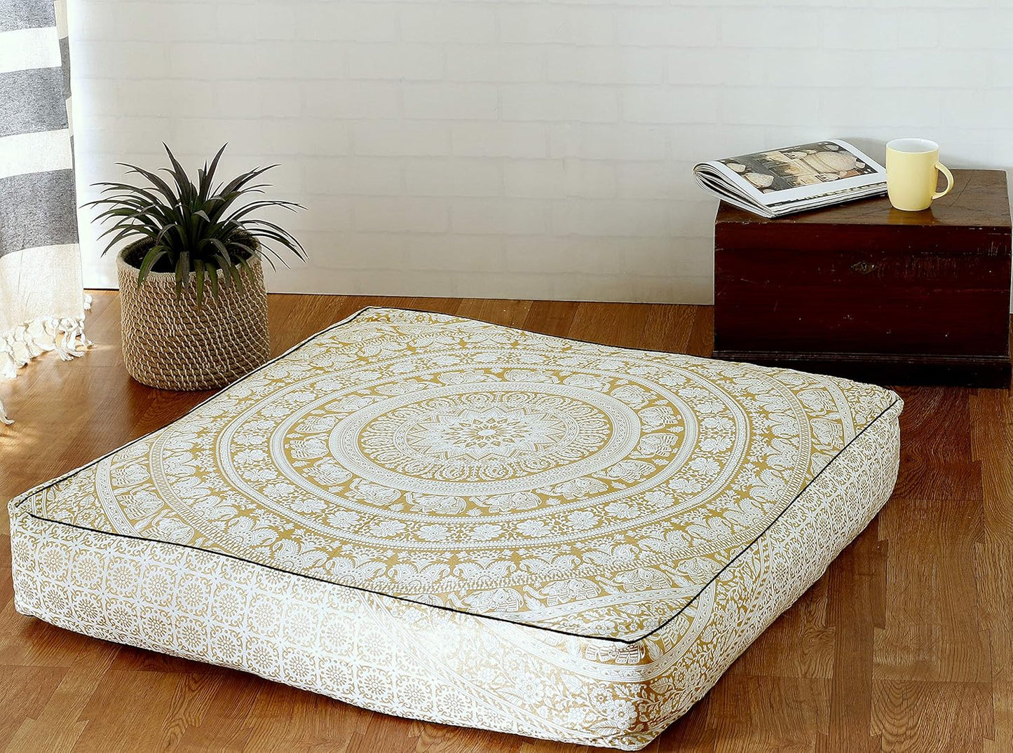 35" Popular Handicrafts Floor Pillow Cushion Cover - Hippie Elephant Mandala Square Ottoman Daybed Oversized Cotton