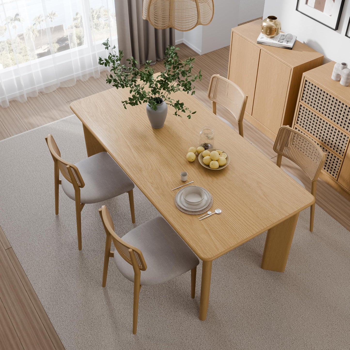 Casaphoria 67" Farmhouse Dining Table for 6，Wood Rectangular Living Room Table, Modern Kitchen Table with Sturdy Base & Thickened Tabletop, Easy to Assembly & Clean, Oak
