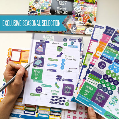 Vladi Creative Expanded Aesthetic Planner Stickers – Contains 1397 Pcs, 23 Sheets with Numbered Dates, Seasonal, Scrapbook, Calendar & Journal for Monthly Planning, Organization, and Creative Fun