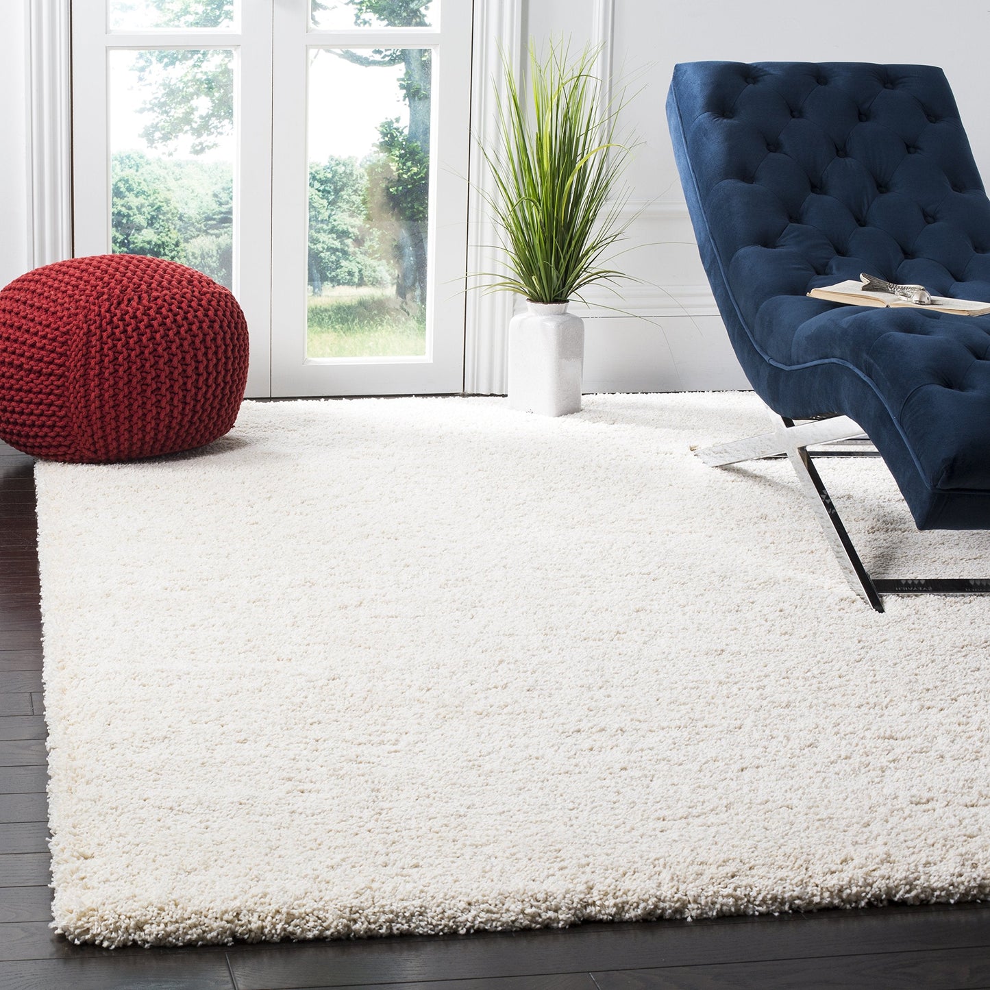 SAFAVIEH Milan Shag Collection Area Rug - 11' Square, Ivory, Solid Design, Non-Shedding & Easy to Clean, Plush Thick Pile, Ideal for Living Room, Bedroom (SG180-1212)