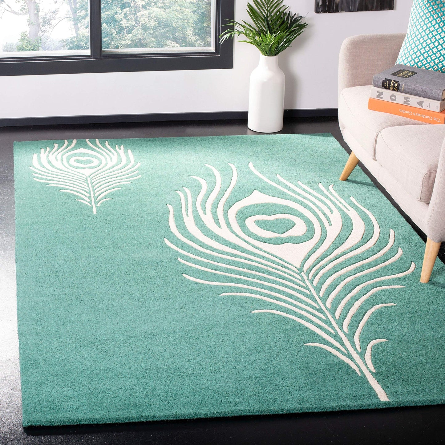 SAFAVIEH Soho Collection 7'6" x 9'6" Teal / Ivory SOH704T Handmade Premium Wool & Viscose Area Rug