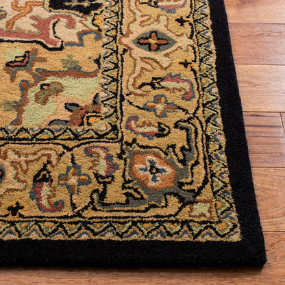 SAFAVIEH Heritage Collection Area Rug - 8' Square, Black & Gold, Handmade Wool, Traditional Oriental Medallion Design, Ideal for Living Room, Bedroom, Dining Space (HG625Z)