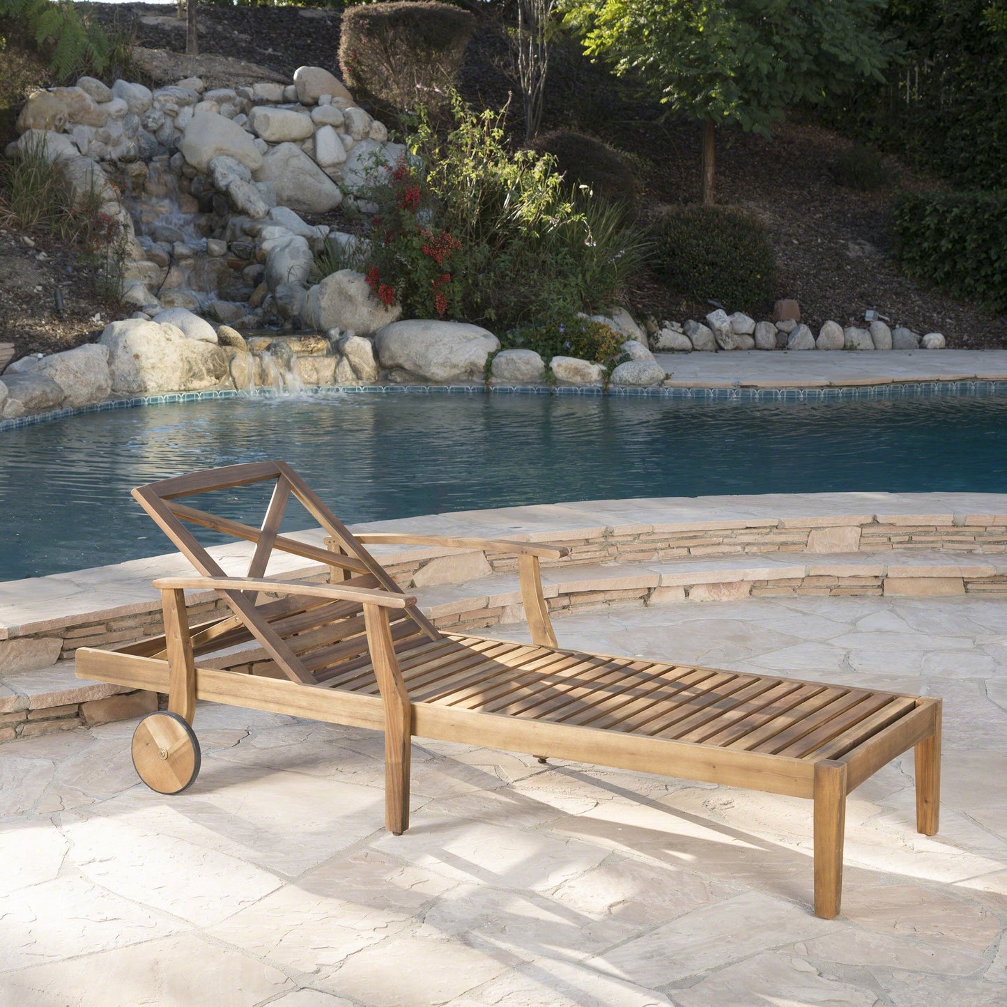 Christopher Knight Home Perla Outdoor Chaise Lounge with Water Resistant Cushion, Teak Finish / Blue