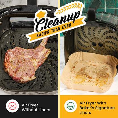 Air Fryer Paper Liners, 125Pcs Air Fryer Disposable Liners, Non-Stick and Oil Proof for Easy Cleanup, 8” Square for 5-8 qt Basket by Baker's Signature