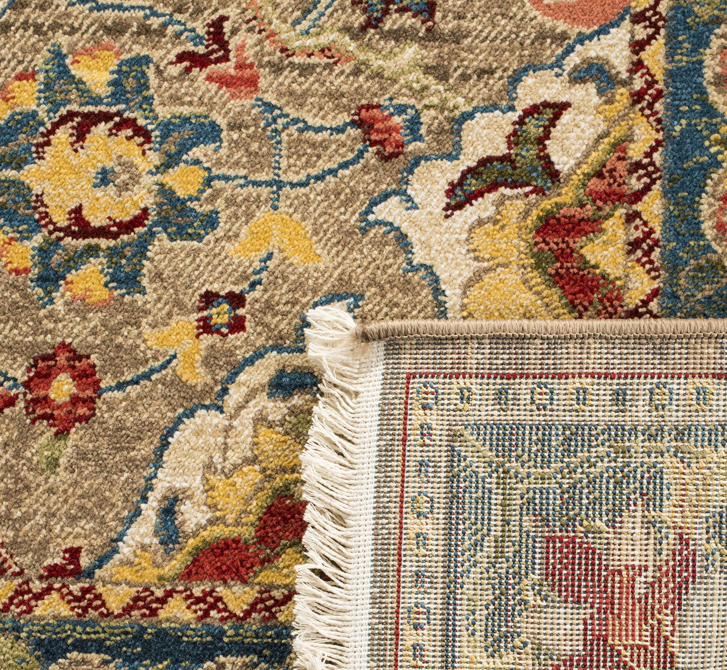 SAFAVIEH Area Rug 8x10 - Kashan Collection - Large - Taupe & Blue, Traditional Oriental Design, Non-Shedding & Easy Cleaning, Ideal for Living Room, Bedroom, Office, Dining Space (KSN307E)