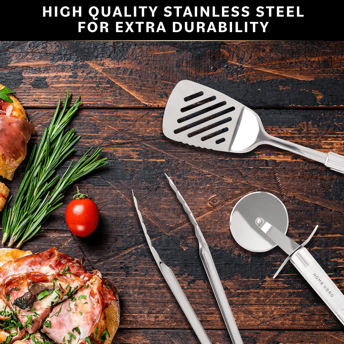 Home Hero 54-Piece Stainless Steel Kitchen Utensils Set - Heat-Resistant Nonstick Silicone & Stainless Steel Cooking Utensils - Complete Tools with Slotted Spoon & Pasta Spoon - Pack of 54, Silver