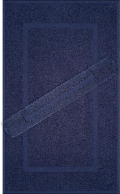 Cotton Paradise 100% Cotton Bath Mats - Soft, Absorbent & Quick-Dry | Set of 2, Navy Blue, 20x34