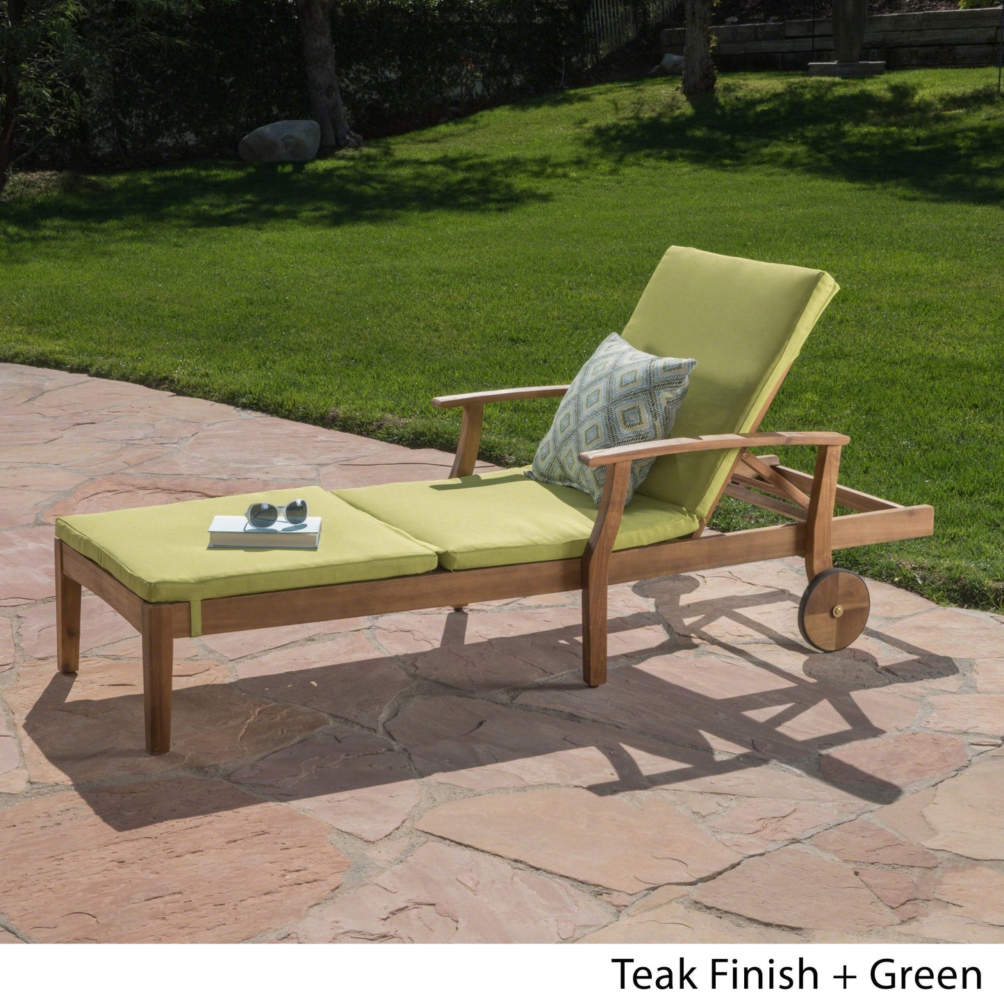 Christopher Knight Home Perla Outdoor Chaise Lounge with Water Resistant Cushion, Teak Finish / Green