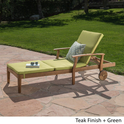 Christopher Knight Home Perla Outdoor Chaise Lounge with Water Resistant Cushion, Teak Finish / Green