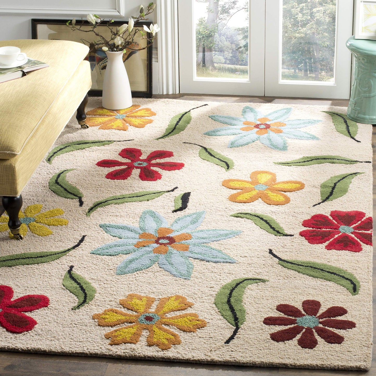 SAFAVIEH Blossom Collection 8' x 10' Beige / Multi BLM678A Handmade Premium Wool Area Rug