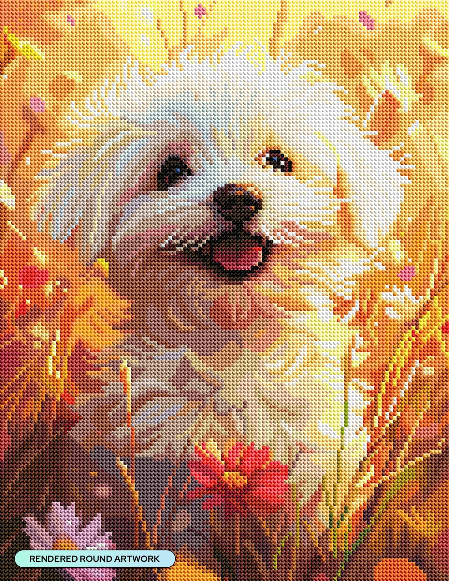 DIAMOND ART CLUB Fields of Joy - Maltese Diamond Painting Kit, Fun DIY Crafts for Adults, Round Diamond Art Canvas, 13" x 17" (33 cm x 42.7 cm)