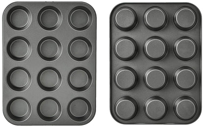 Amazon Basics Nonstick Muffin Pan, Set of 2, Sturdy, Oven Safe, Bakes Evenly, Easy to Clean, 12 Cups, Gray, 13.9x10.55x1.22"