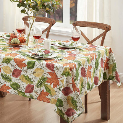 Newbridge Autumn Falling Leaves Tablecloth, 60 Inch x 120 Inch Oblong/Rectangle, Soil Repellant, No Iron Easy Care
