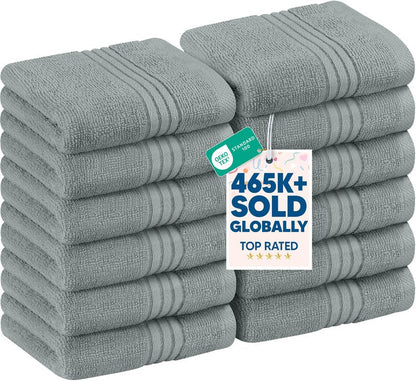 Utopia Towels 12 Pack Premium Wash Cloths Set, 12 by 12 Inches, 100% Cotton Ring Spun, Highly Absorbent and Soft Feel Washcloths for Bathroom, Spa, Gym, and Face, Cool Grey