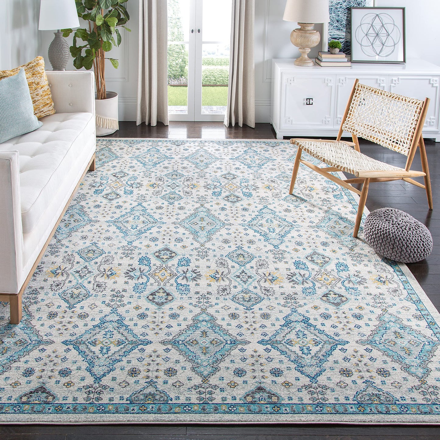 SAFAVIEH Evoke Collection 10' x 14' Ivory / Light Blue EVK224C Boho Oriental Non-Shedding Living Room Bedroom Dining Home Office Area Rug