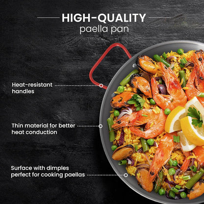 Machika Skillet Pan, Carbon Steel Paella Pan for Cooking, Perfect for Outdoors, Camping, 10 Servings, 17 In