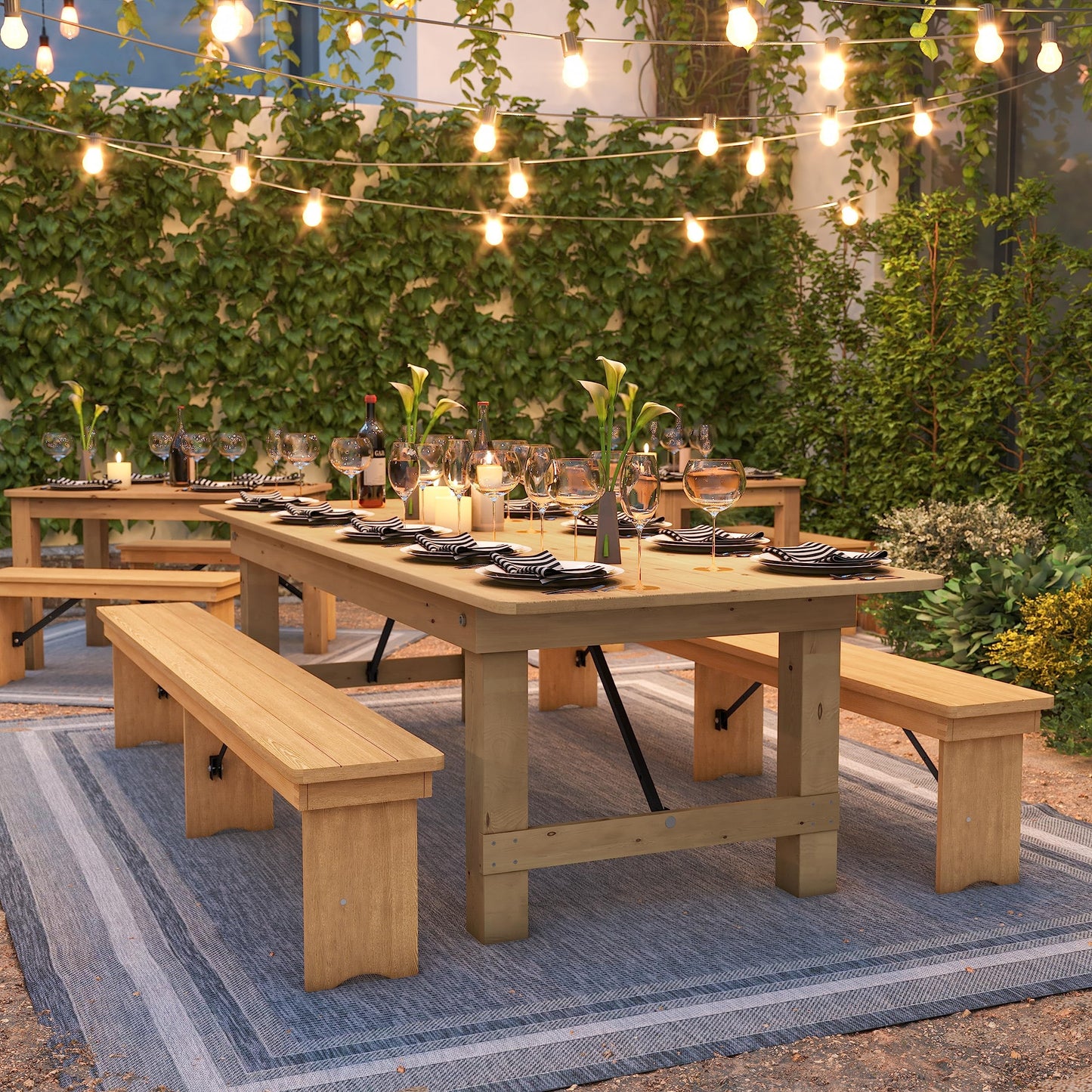 Flash Furniture Hercules Commercial Grade Farmhouse Dining Table | Solid Pine Foldable Table for 10 in Antique Rustic Light Natural | Rustic Charm for Home and Events