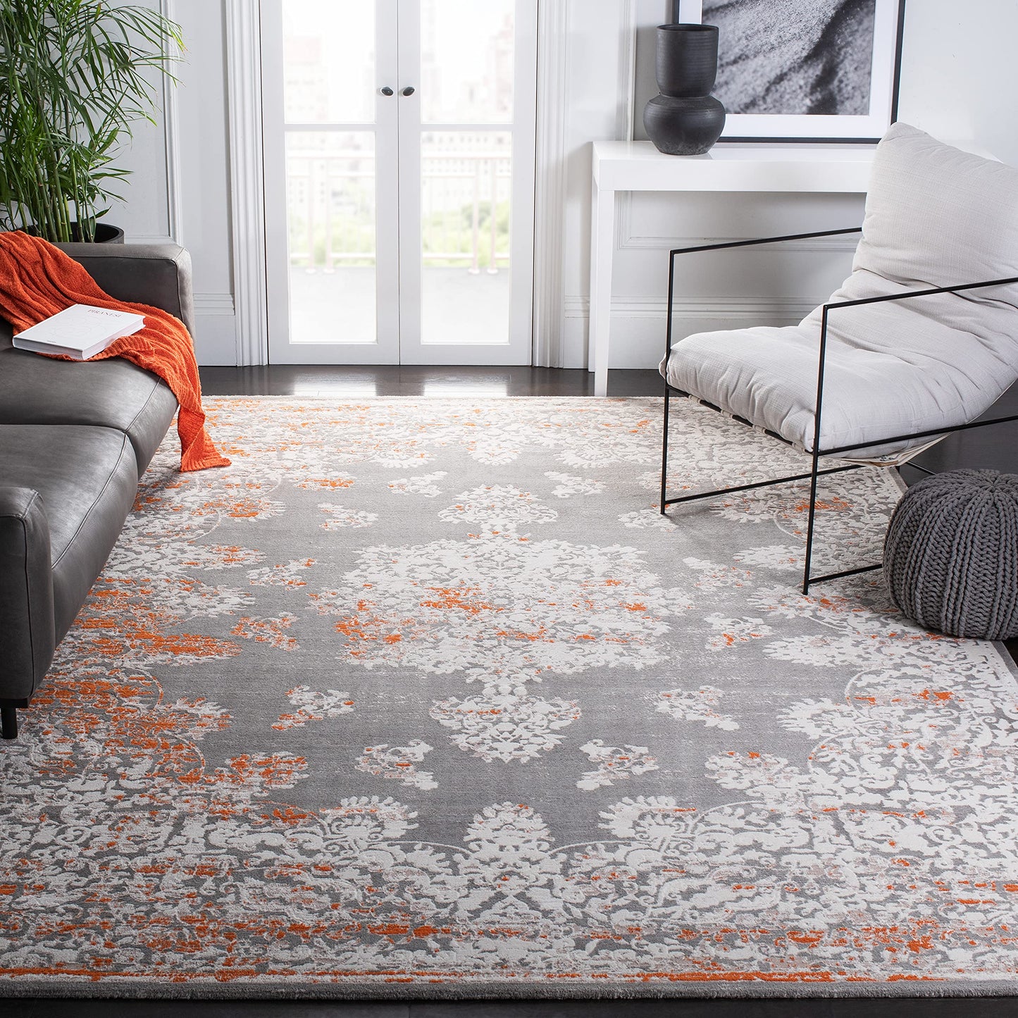 SAFAVIEH Passion Collection Area Rug - 10' x 14', Grey & Ivory, Vintage Distressed Design, Non-Shedding & Easy Care, Ideal for High Traffic Areas in Living Room, Bedroom (PAS406F)