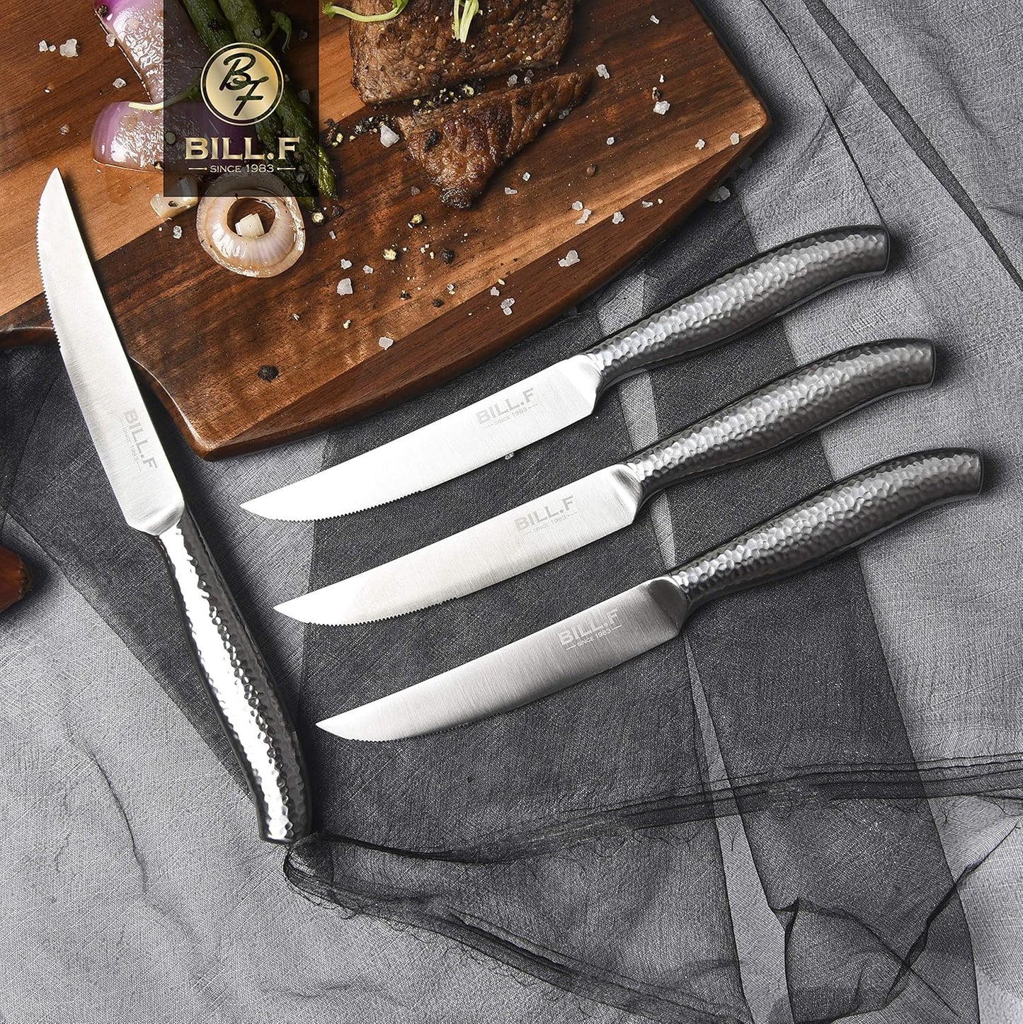 Serrated Steak Knife Set of 4, BILL.F Stainless Steel Steak Knives