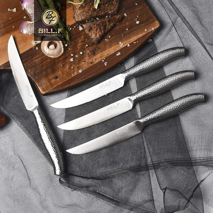 Serrated Steak Knife Set of 4, BILL.F Stainless Steel Steak Knives