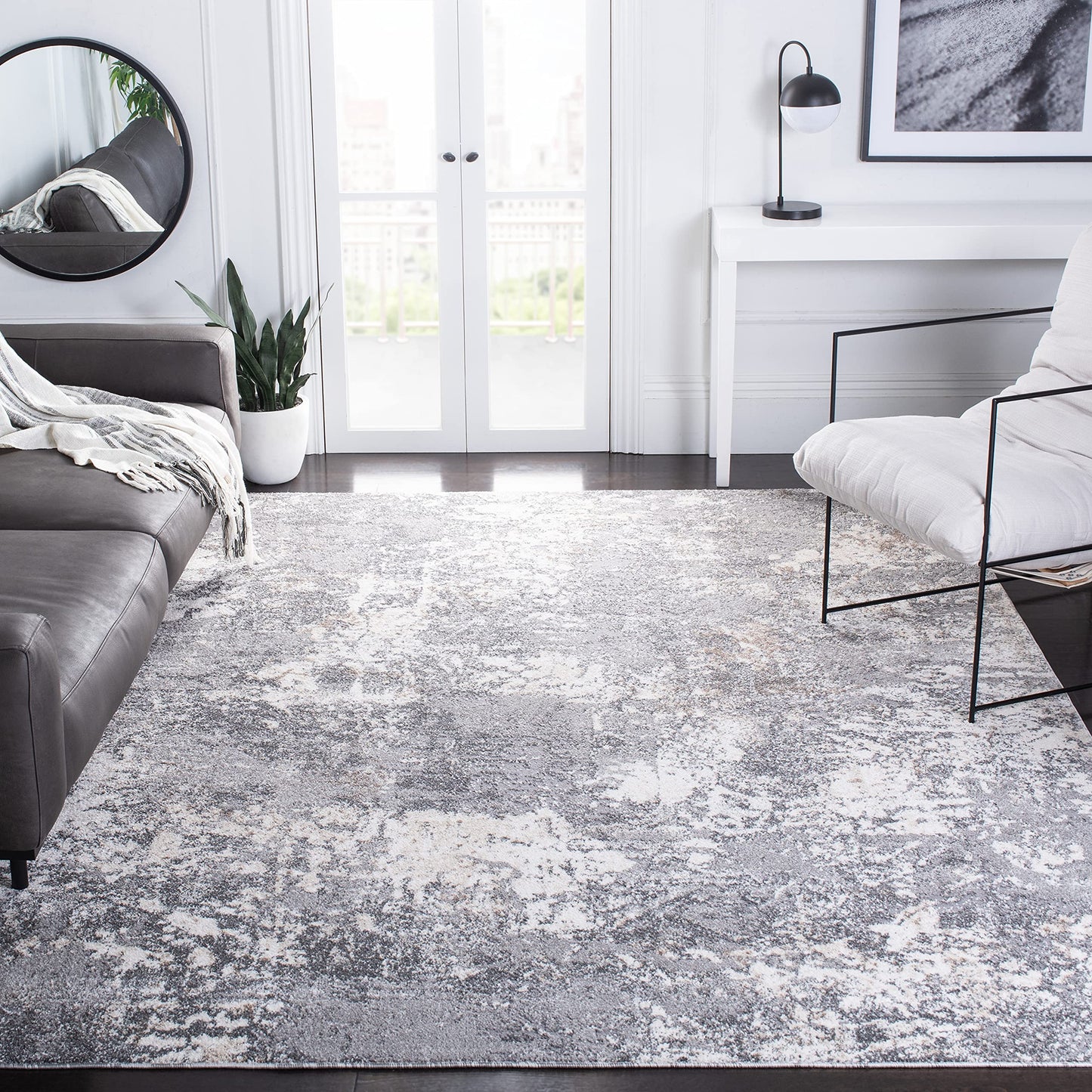 SAFAVIEH Aston Collection Area Rug - 9' x 12', Light Grey & Grey, Modern Abstract Design, Non-Shedding & Easy Care, Ideal for High Traffic Areas in Living Room, Bedroom (ASN715F)