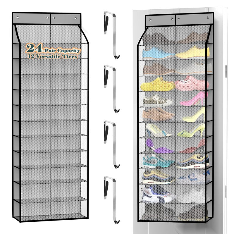 Kotkn 24-Pair Over Door Shoe Organizer for Family & Kids, Double Sided | Hanging Storage for Sneakers, Boots, Toys & Room Organization-Graphite Gray