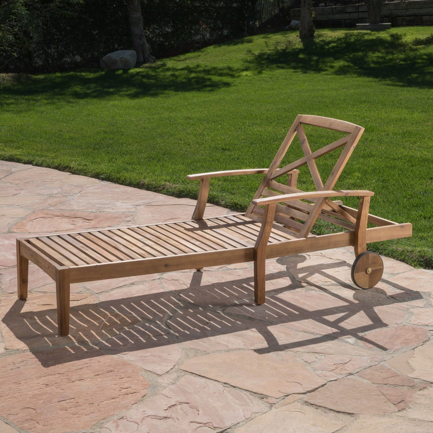 Christopher Knight Home Perla Outdoor Chaise Lounge with Water Resistant Cushion, Teak Finish / Green