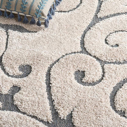 SAFAVIEH Area Rug 8x10 - Florida Shag Collection - Large - Beige & Blue Grey, Scroll Design, Non-Shedding & Easy to Clean, High-Low Plush Pile, Ideal for Living Room, Bedroom, Dining (SG455-1155)