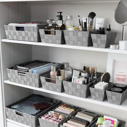 NEATERIZE Closet Organization and Storage Baskets, Set of 9 for Bathroom, Laundry, Baby Nursery, Dark Grey