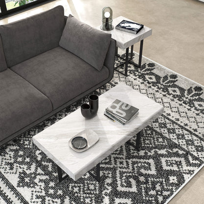 Furniture of America Willy Modern Storage Faux Marble Top 2-Piece Coffee and End Table Set for Living Room, Gray
