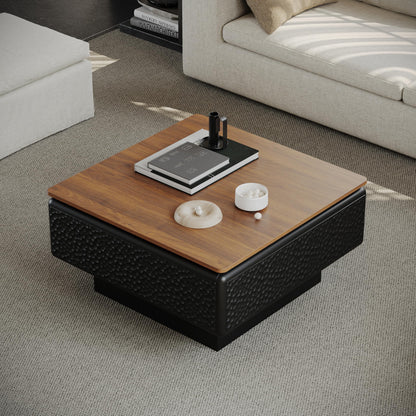 KEIKI 31" Lift-Top Coffee Table with Hidden Storage, Adjustable Height Square Coffee Table, Modern Wood Farmhouse Coffee Table for Living Room, Space-Saving, Black