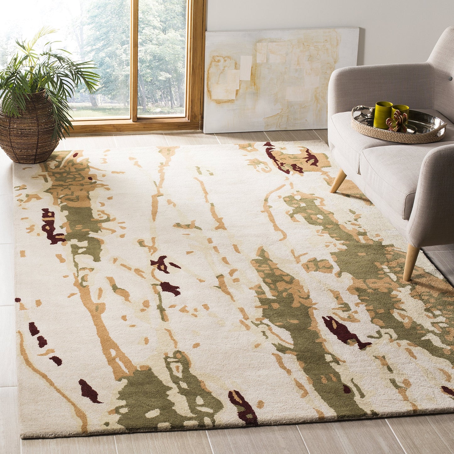 SAFAVIEH Area Rug 8x10 - Bella Collection - Large - Beige & Green, Handmade Wool, Modern Abstract Design, Ideal for Living Room, Bedroom, Office, Dining Space (BEL120A)
