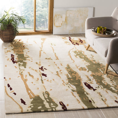 SAFAVIEH Area Rug 8x10 - Bella Collection - Large - Beige & Green, Handmade Wool, Modern Abstract Design, Ideal for Living Room, Bedroom, Office, Dining Space (BEL120A)